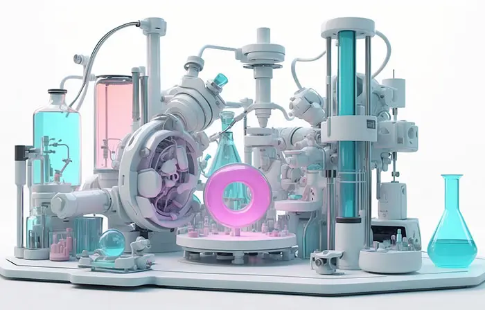 Futuristic Chemical Lab with Functional 3D Style Design Illustration
